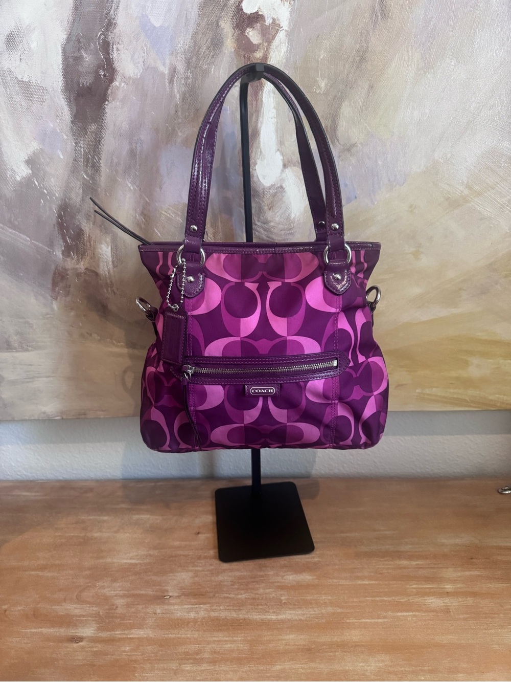 Coach Pink and Purple Signature Shoulder Tote